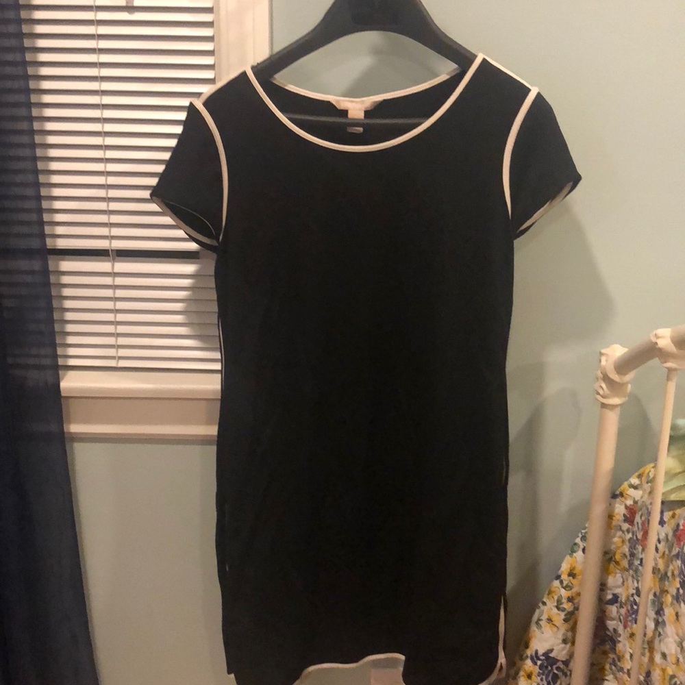 Black casual dress with white piping